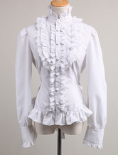 Sweet White Ruffles Long Sleeves Cotton Lolita Blouse