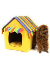 Rainbow Stripe Print Collapsible Indoor Pattern Dog House