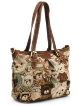 Large Bear Jacquard Zipper Polyester Shoulder Bag