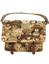 Lovely Bear Jacquard Zip Brown Polyester Satchel