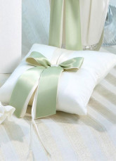 Square Glamour White Satin Sage Bow Ring Bearer Pillow