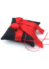 Black Satin Red Bow Ring Pillow