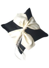 Black Square Satin White Bow Ring Pillow