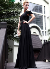Черный 1 плечо шипованных Spandex Prom платье