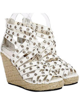 Roman Grommets White Open Toe Wedge Heel Womens Espadrilles