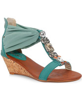 Green Sweet Wedge Open Toe Crystal Zip PU Womens Beach Sandals
