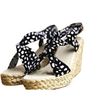 Black Open Toe Bohemian Polka Dot Wedge Heel Womens Espadrilles