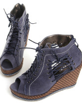 Zip Closure Lace-Up Peep Toe PU Womens Espadrilles