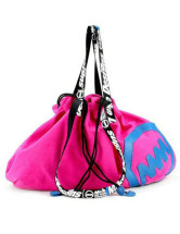 Цвет блока Drawstring шаблон холст рынк плече сумка