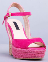 Rose Red Wedge Heel Open Toe Sheepskin Womens Espadrilles