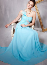 Skyblue одну плечо кристалл шифон женщин Prom платье
