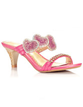 Sweet Heart Shaped Rhinestone Sheepskin Womens Slides