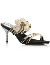 Sweet Flower Rhinestone Open Toe Sheepskin Suede Womens Slides