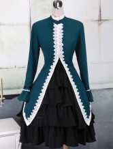 Dark Green Stand Collar Long Sleeves Cotton Lolita Gothic Dress