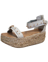 Punk Rivets Buckle Open Toe PU Womens Espadrilles
