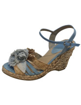 Sweet Flower Buckle Open Toe PU Womens Wedge Espadrilles