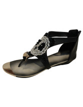 Panda Rhinestone Thong Toe Bow PU Womens Beach Sandals