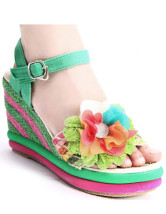 Green Flower Decoration Cane Ankle Strap Women's Espadrilles
