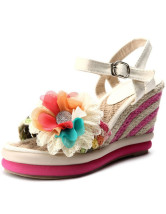 Apricot Flower Decoration Cane Ankle Strap Women's Espadrilles