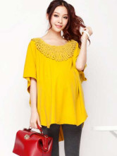 Bat-Wing Sleeves Tassel Cotton Lycra Spandex Maternity Top