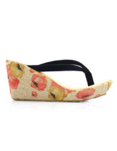 Floral Wedge Heel Thong Toe Flannel Womens Flip Flops