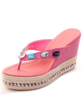 Bohemian Thong Toe Rhinestone Wedge Heel PU Womens Flip Flops