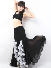 Black Halter Top Mermaid Trumpet Skirt Cotton Blend Womens Belly Dance Outfit