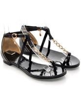 Roman Rhinestone Chain Thong Toe Patent Leather Womens Beach Sandals