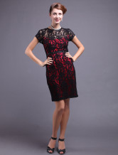 Black Lace Sheath Knee Length Mother of the Bride Dress