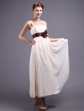 Vintage Champagne Chiffon Straps Floor Length Evening Dress