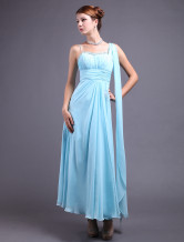 Grace Sky Blue Chiffon A-line Floor Length Evening Dress