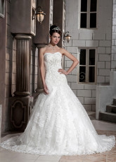 Slim A-line Ivory Beading Lace Satin Wedding Dress