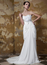 Glamour Ivory Strapless Ruched Chiffon Elastic Woven Satin Wedding Dress