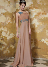 Chocolate Elastic Woven Satin Chiffon One Shoulder Evening Dress