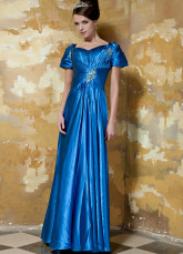 Gorgeous Royal Blue Elastic Woven Satin Short Sleeve Evening Dress