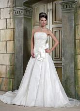Ivory Strapless Bow Organza Satin A-line Wedding Dress