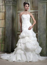 Ivory Strapless Beading Organza Satin Wedding Dress