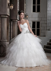 Ivory Beading Net Satin Ball Gown Wedding Dress