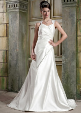 Ivory Applique Satin Sweep Evening Dress