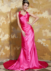 Fuchsia Beading Wrapped Elastic Woven Satin Evening Dress