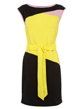 Yellow Color Block Shaping Acetate Woman's Party Dress