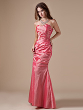 A-line Strapless Floor-Length Pink Taffeta Pleated Dress For Bridesmaid 