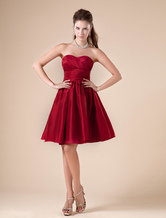A-line Sweetheart Neck Knee-Length Burgundy Taffeta Pleated Bridesmaid Dress 