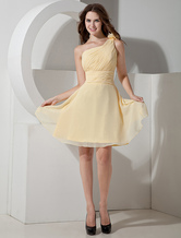 One-Shoulder Knee-Length Chiffon Dress For Bridesmaid 