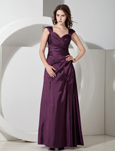 A-line Sweetheart Neck Floor-Length Grape Taffeta Pleated Dress For Bridesmaid 