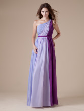 Lilac One-shoulder Chiffon Floor Length Womens Bridesmaid Dress