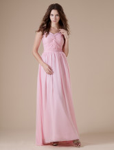 Pink Sweetheart Chiffon Floor Length Womens Bridesmaid Dress