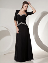 A-line Strapless Floor-Length Black Chiffon Beading Mother of the Bride Dress 
