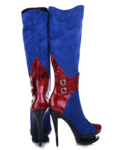 Blue Color Block Sheepskin Suede Woman's Knee Length Boots