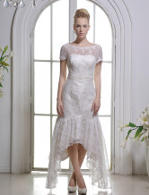 Ivory Sheath Jewel Neck Off-The-Shoulder Lace Bridal Wedding Gown